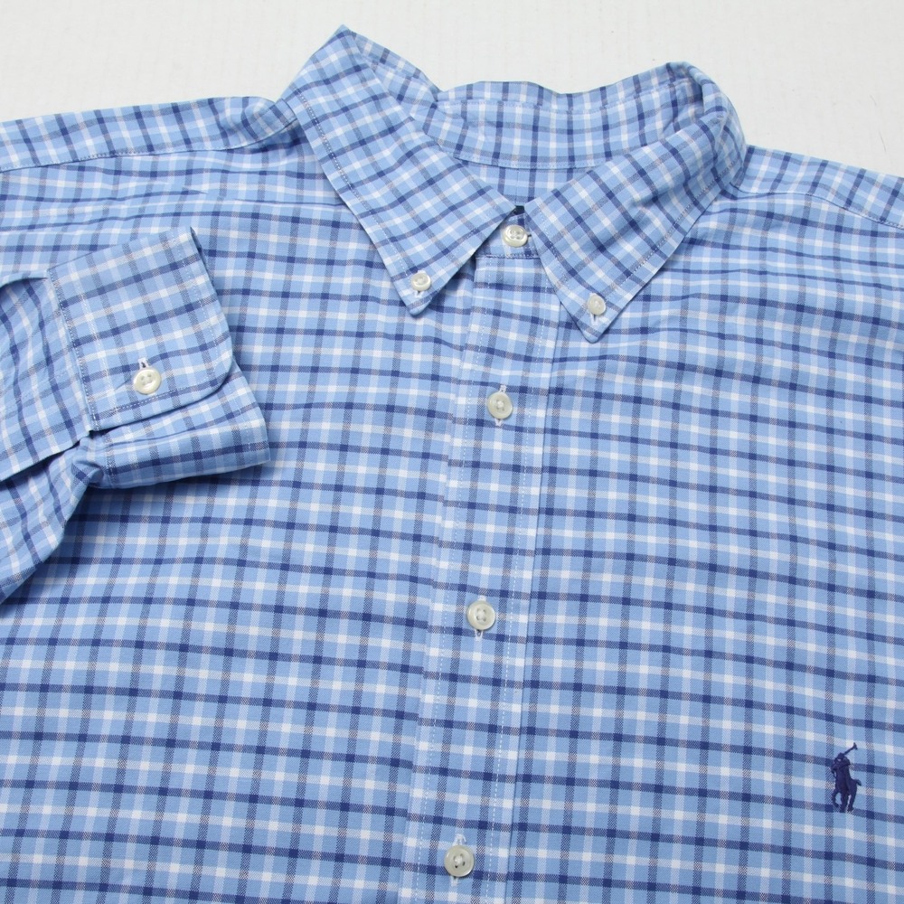 Ralph Lauren Shirt Mens 2XLT Blue Plaid Stretch Oxford Button Down Long Sleeve
